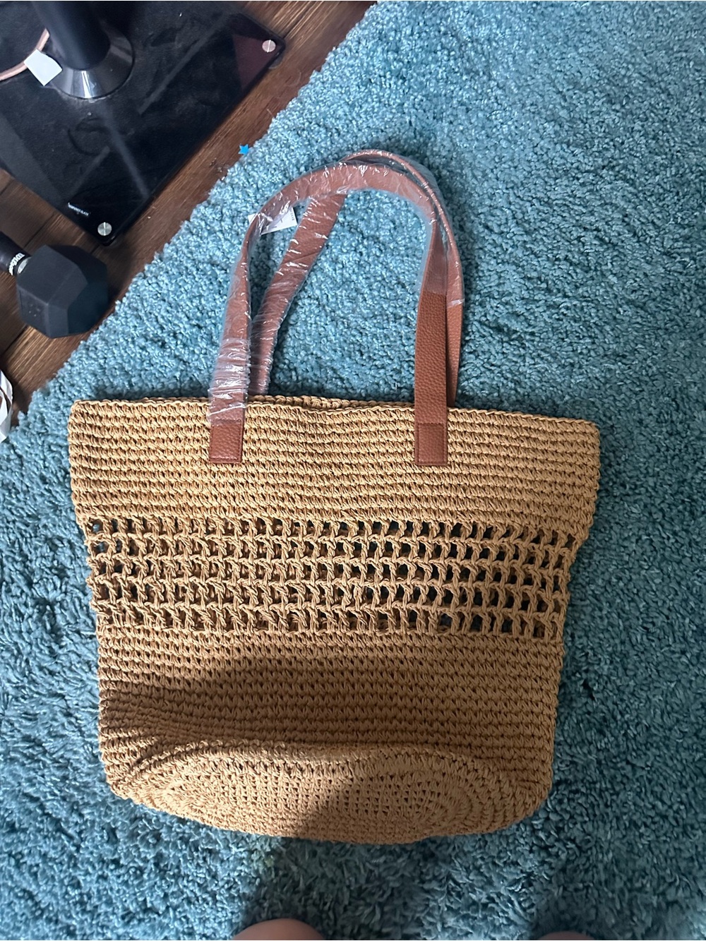 Banana republic Woven Straw Tote Bag with Tan Handles